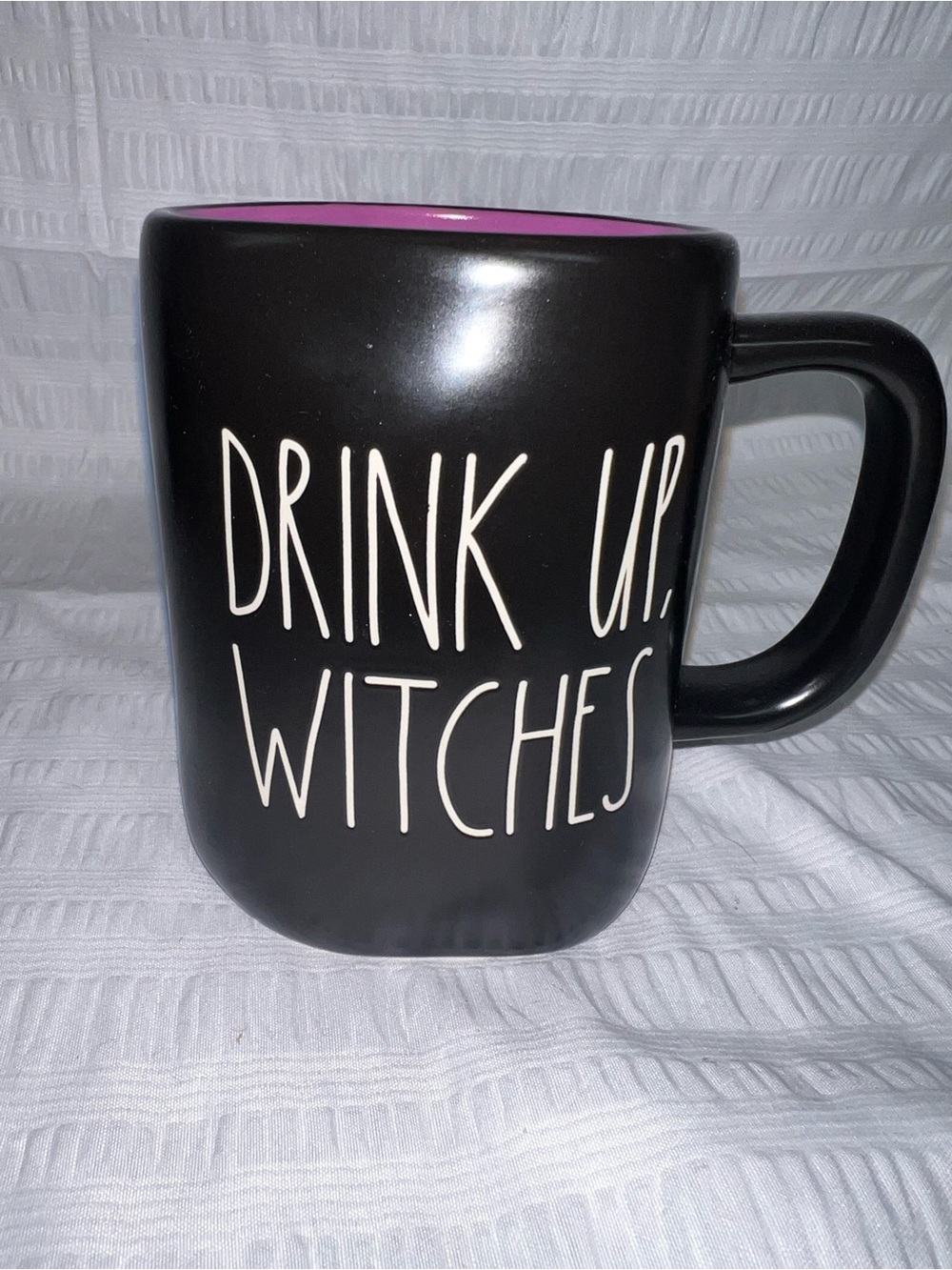 Rae Dunn Black Mug with Purple Interior - "Drink Up, Witches"